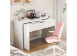 Scrivania Merax 2 In 1 Su Rotelle, Piano Di Lavoro Allungabile, Scrivania Per Computer A L, Tavolino Con Cassetto, Bianco