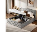 Letto Imbottito Fortuna Lai 140X200Cm Con Rete A Doghe, Rete E Contenitore, Idraulico, Velluto, Grigio