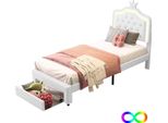 Letto Imbottito Fortuna Lai 90X200 Cm, Led, Forma A Fiore, Contenitore, Regolabile In Altezza, Ecopelle Bianca