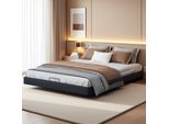 Letto Imbottito Fortuna Lai 160X200Cm Con Led E Rete A Doghe, Letto In Lino Con Rete Idraulica, Nero