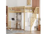 Letto A Castello Flieks 90X200 Con Armadio, Letto A Soppalco Con Scala Contenitore, Letto Per Bambini Singolo Con Scrivania E Scaffale, Letto A Castello Finitura Naturale