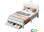 Letto Imbottito Fortuna Lai 140X200 Cm, Led, Forma A Fiore, Contenitore, Testata Regolabile, Bianco