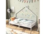 Letto Per Bambini Fortuna Lai 90X200 Cm, Letto A Casetta In Pino Con Camino, Protezione Anticaduta E Rete A Doghe, Bianco