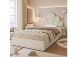 Letto Imbottito Flieks 90X200Cm Con Testata A Fiori, Letto Per Ragazzi Con Rete A Doghe, Letto Singolo Letto Classico Letto In Legno, Velluto, Beige