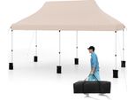 Costway 3X6M Gazebo, Gazebo Pieghevole Per Feste Idrorepellente, Stabile, Protezione Uv 50+, Regolabile In Altezza, Gazebo Da Giardino Con Borsa Di Trasporto Beige