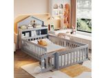 Letto Per Bambini Flieks 90X200Cm Con Rete A Doghe, Letto Da Terra Con Porta E Contenitore, Letto Singolo In Legno Con Asse, Grigio