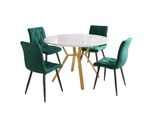 Set Tavolo Da Pranzo, Set Tavolo Da Pranzo E Sedie (5 Pezzi), Moderno, Semplice Tavolo Da Pranzo Rotondo E Set Di Sedie In Marmo, Sedia Da Pranzo Verde