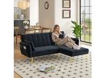 Divano Angolare Merax Con Funzione Letto, Divano Letto Pieghevole A L, Regolabile A 3 Livelli, Divano A 3 Posti, Divano, Divano Letto, Divano Da Salotto, Velluto, Nero