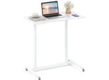 Costway Scrivania A C Con Rotelle, Altezza Regolabile 70-106 Cm, Piccola Scrivania Per Computer Con Struttura In Metallo, Scrivania Mobile, Tavolo Per Laptop, Bianco