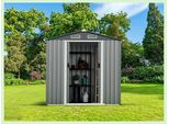 Casetta Da Giardino In Metallo Costway 182X129X196Cm, Casetta Per Attrezzi Da 3,68M³ Con Prese D'aria, Porte Scorrevoli Con Serratura&Guanti, Acciaio Zincato, Grigio