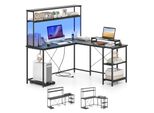 Costway Scrivania Angolare A L 145X145Cm Scrivania Reversibile Per Computer Scrivania Per Ufficio Con Led, Prese, Ripiani, Ganci Per Cuffie E Supporto Per Monitor Nero