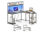 Costway Scrivania Angolare A L 145X145Cm Scrivania Reversibile Per Computer Scrivania Per Ufficio Con Led, Prese, Ripiani, Ganci Per Cuffie E Supporto Per Monitor Grigio