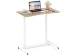 Costway Scrivania A C Con Rotelle, 70-106 Cm Regolabile In Altezza, Piccola Scrivania Per Computer Con Struttura In Metallo, Scrivania Mobile, Tavolo Per Laptop, Natura