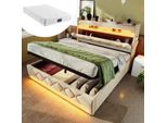 Letto Imbottito Matrimoniale 160 X 200, Testata Contenitore Con Porta Usb E Tipo C, Letti Led Con Contenitore Idraulico, Beige, Con Materasso