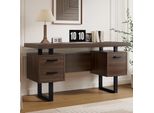 Scrivania Merax 135X54 Cm - Aspetto Noce, Scrivania Da Lavoro Con 2 Cassetti E Scomparto Per Cartelle, Scrivania Da Ufficio In Mdf Con Struttura In Acciaio Nero Per Ufficio Domestico