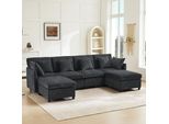 Divano Angolare Merax Con Funzione Letto, Divano A U A 4 Posti Con 2 Poggiapiedi, 6 Cuscini, Divano Da Salotto, Set Di Divani, Divano, Divano, Ciniglia, Grigio
