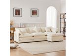Divano Angolare Merax Con Funzione Letto, Divano A L A 3 Posti Con Poggiapiedi, Cuscini, Divano Da Salotto, Set Di Divani, Divano, Divano, Ciniglia, Beige