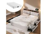 Letto Matrimoniale Con 4 Cassetti& Presa Usb C, Letto Imbottito 160X200Cm, Testata Regolabile In Altezza, Rete A Doghe In Legno (Con Materasso)