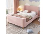 Letto Per Bambini Imbottito, Letto Singolo A Slitta Con Motivo Cosmico, 90 X 200 Cm, Per Bambini E Bambine, Rosa, Velluto (Senza Materasso)