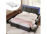 Letto Imbottito Con Led E 4 Cassetti, Testata Regolabile In Altezza,Letto Matrimoniale 140X200Cm Letto Contenitore Struttura Letto, Grigio Con Materasso