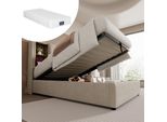 Letto Singolo Con Ricarica Wireless Usb C, Struttura Letto Imbottita 90X200Cm, Struttura Letto Con Contenitore A Doghe, Biancheria Con Materasso