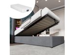 Letto Singolo Con Ricarica Wireless Usb C, Struttura Letto Imbottita 90X200Cm, Struttura Letto Con Contenitore A Doghe Grigio Con Materasso