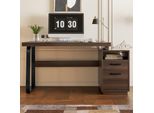Scrivania Merax 135X54Cm Con Struttura In Mdf Effetto Legno E Metallo Nero, Scrivania Moderna Per Ufficio Con Cassetto, Vano A Giorno Per Cartelle, Per L'ufficio Domestico