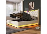 Letto Imbottito Flieks 160X200Cm Con Funzione Di Ricarica (Usb&Typ-C), Letto Giovanile Letto Matrimoniale Letto Contenitore Con Led, Letto A Molle Idrauliche, Pu, Bianco