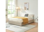 Letto Imbottito 'Nola' Con Rete 140 X 200 Cm Lino Beige