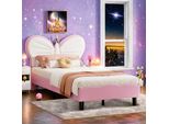Letto Per Bambini Imbottito 90X200Cm, Struttura Letto Singolo Con Lampada Da Lettura A Led, Testata Regolabile, Letto Per Ragazzi E Ragazze, Velluto, Senza Materasso, Rosa