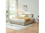 Letto Imbottito 'Nola' Con Rete 180 X 200 Cm Lino Beige