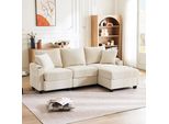 Divano Angolare Merax, Con Funzione Sleep, Divano A 3 Posti A L Con Poggiapiedi, Portabicchieri, Usb, Tipo C, Bracciolo Portaoggetti, Divano, Divano Letto, Velluto A Coste, Beige