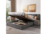 Letto Imbottito, Letto Contenitore Idraulico Con Lampada E Ricarica Usb, Testata Ampia E Imbottita Di Schiuma, 160 X 200 Cm, Grigio