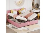 Letto Imbottito 180X200 Cm, Letto Contenitore Idraulico, Letto Con Contenitore Alto In Lino Skin-Friendly, Letto Matrimoniale Multifunzionale, Rosa