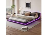 Letto Imbottito Merax 160X200Cm, Letto Piano Con Illuminazione Led, Rete A Doghe, Letto Matrimoniale, Letto Per Bambini, Letto Per Ragazzi, Pu, Nero