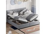 Letto Imbottito 180X200 Cm, Letto Contenitore Idraulico, Letto A Contenitore Alto In Lino Skin-Friendly, Letto Matrimoniale Multifunzionale, Grigio