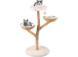Costway Tiragraffi In Legno Da 122 Cm, Albero Per Gatti Con Seduta In Peluche, 2 Cesti In Rattan, Tiragraffi In Iuta E Pallina, Mobili Per Gatti In Legno Massiccio, Bianco + Natura