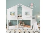 Letto A Castello Flieks 90X200Cm Con Scivolo, Letto Per Bambini Con Finestra E Contenitore, Letto A Castello Letto Singolo Letto In Legno Con Rete A Doghe, Bianco