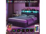 Letto 140 X 200 Cm Con Contenitore, Illuminazione Led, Rete A Doghe, Connessione Usb E USB-C, Letto Per 2 Persone, Biancheria, Grigio