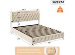 Letto 140 X 200 Cm Con Contenitore, Illuminazione A Led E Porte Usb, Letto Matrimoniale Imbottito Con Contenitore, Testata, Velluto, Beige