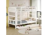 Letto Per Bambini 90 X 200 Cm Con Cassetti E Rete A Doghe, Letto Da Pavimento Montessori In Legno Di Pino Massiccio, Per La Cameretta, Bianco