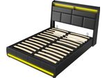Letto 140 X 200 Cm Con Contenitore, Rete A Doghe, Connessione Usb, Illuminazione Led, Giroletto Con Contenitore E Testata, Nero
