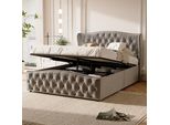 Letto Imbottito, 140 X 200 Cm, Con Rete A Doghe E Contenitore, Idraulico, Matrimoniale, Velluto