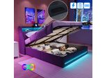 Letto 140X190 Cm Con Illuminazione Led, Connessione Usb, Rete A Doghe, Contenitore E Testiera, Grigio