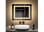 Specchio Da Bagno Emke Con Illuminazione 60 X 50 Cm Specchio Da Bagno A Led Senza Nebbia Con Interruttore A Pulsante Con 2 Colori Di Luce, Bianco Freddo E Luce Calda