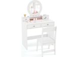Set Da Toeletta Per Bambini Costway Con Specchio, Toeletta E Sedia In Stile Principessa, Con Specchio Acrilico, Ripiano Aperto E 4 Cassetti, Bianco