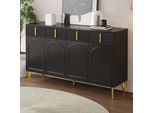 Credenza Merax Nera Con Maniglie Dorate, Cassettiera Con 4 Ante E 4 Cassetti, Credenza In Mdf, Cassettiera Ad Ante Con Ripiani Regolabili, Nera
