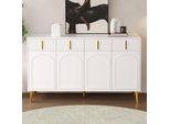 Credenza Merax Con Maniglie Dorate, Cassettiera Con 4 Ante E 4 Cassetti, Credenza In Mdf, Cassettiera Con Ripiani Regolabili, Bianco