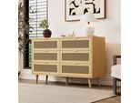 Cassettiera Merax In Legno Con 6 Cassetti, Credenza In Vimini Rattan, Con Gambe In Legno Massiccio E Maniglie In Metallo, Per Soggiorno, Camera Da Letto E Corridoio