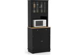 Armadio Da Cucina Costway 170Cm, Mobile Buffet In Legno, Mobile Alto Con 2 Cassetti, Ripiani Regolabili E Ante In Vetro, Buffet Da Cucina Autoportante Nero
